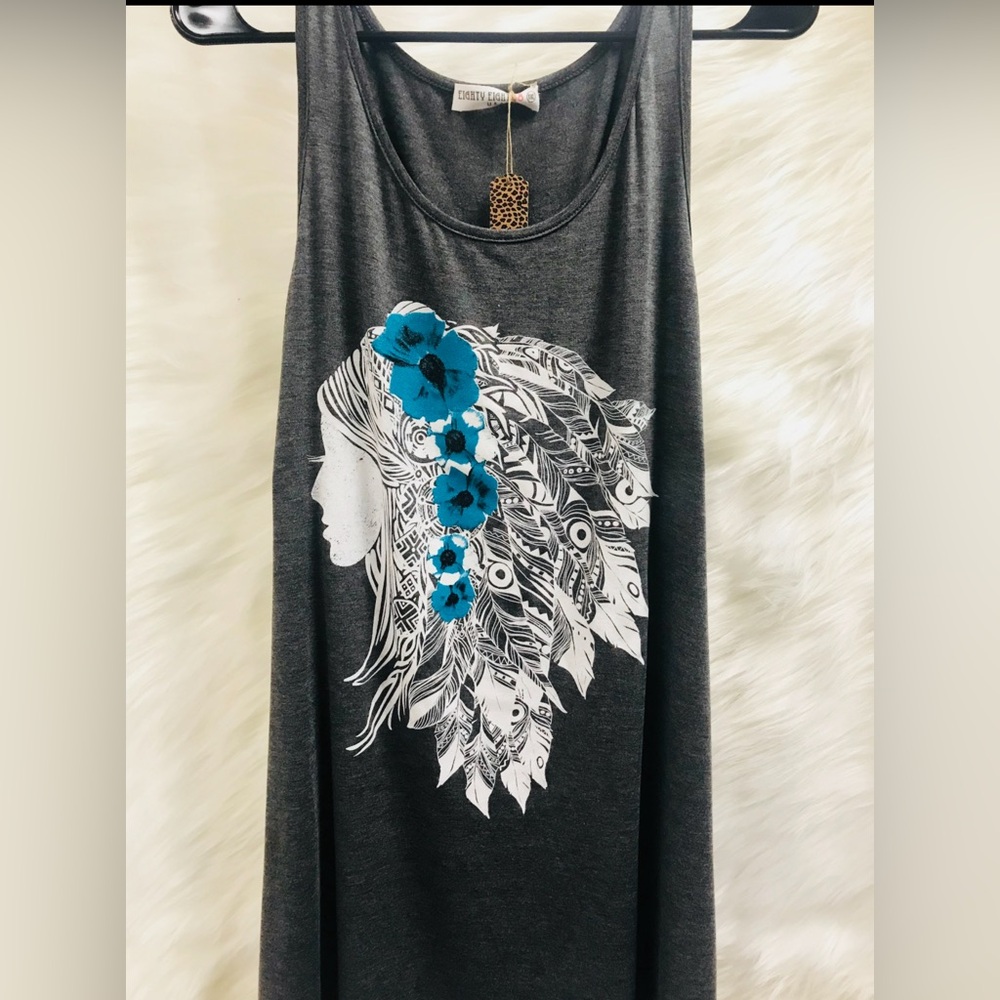 Chic Charcoal Gray Graphic Tank Top